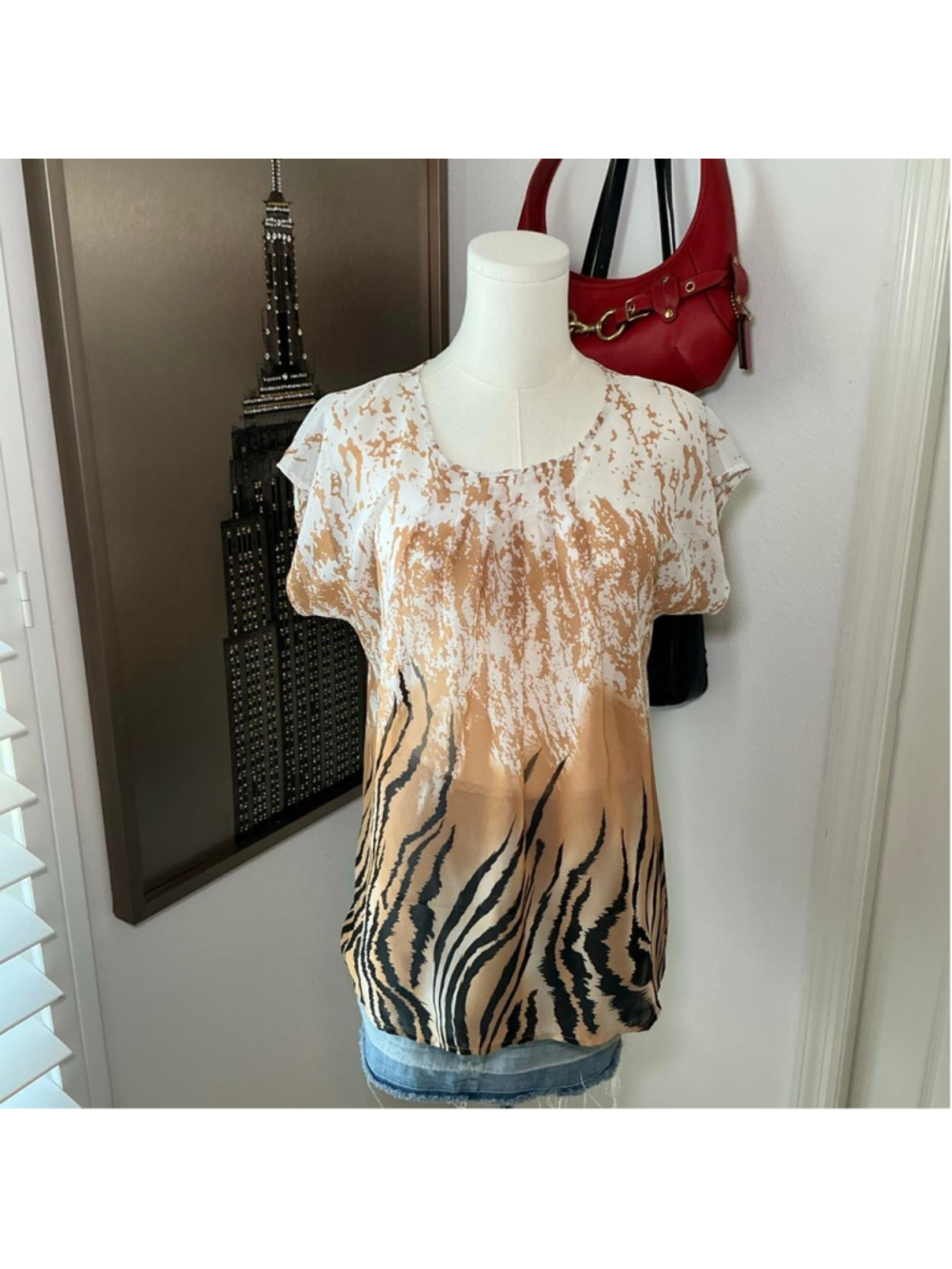 Milano Abstract Animal Print Sheer Blouse Size Small